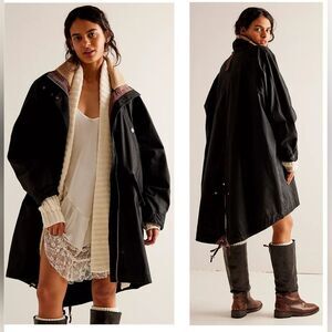 Free People Black Utility Jacket with Cream Lining